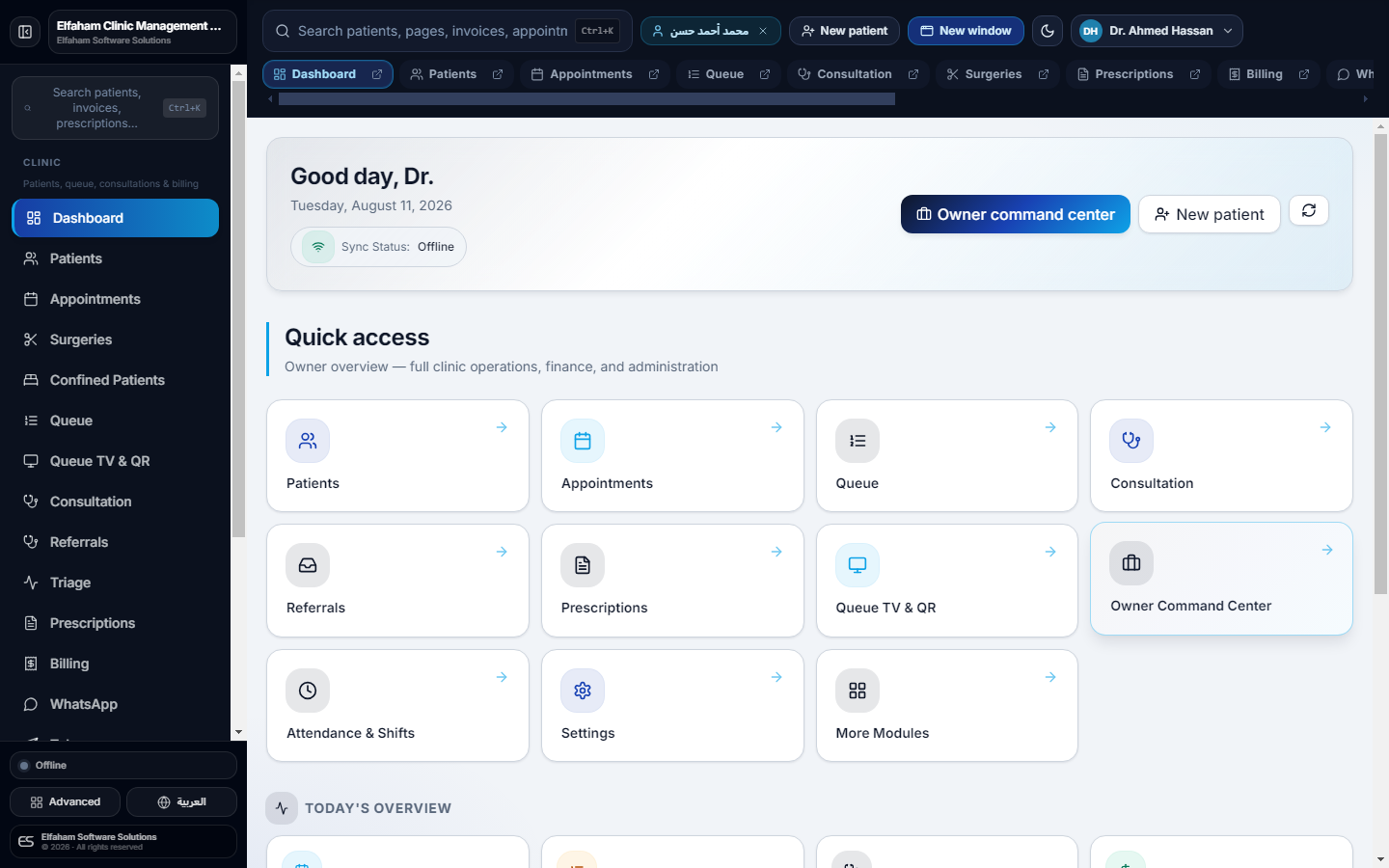 Elfaham Clinic Management System Executive Dashboard